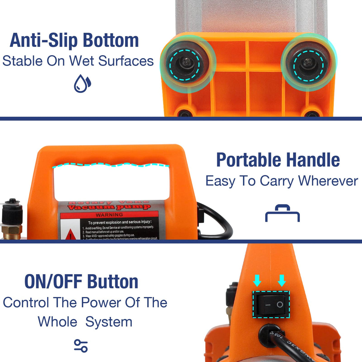 BACOENG 3.5CFM Vacuum Pump, 110V 1/3HP Single Stage Rotary Vane HVAC Vacuum Pump with Oil, for R12 R22 R134a R410a AUTO AC Refrigerant Recharging, Degassing Resin BACOENG