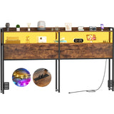 Aheaplus King Size Headboard with USB Ports, Outlets, LED Lights & Storage in Rustic Brown Aheaplus