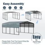 EROMMY 12x20 FT Metal Carport, 12' x 20' x 8.6' Heavy Duty Carport Canopy with Galvanized Metal Roof and Frame for Car, Boat, Pickup and Tractors EROMMY