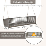 Linique 79" Solid Wood Patio Swing Bed, Outdoor Twin Size Swing Bed Frame with Ropes for Porch, Backyard, Patio, Grey Linique