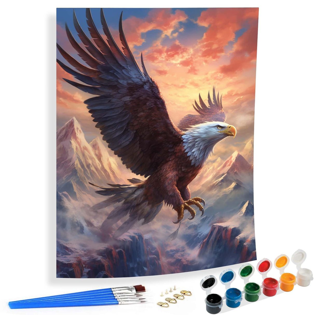 SKRYUIE Paint by Numbers Kit for Adults Beginner Eagle, Acrylic Mountain Oil Painting by Numbers Kits with PaintBrushes Paintwork Art Canvas Crafts for Home Decor 16x20 inch SKRYUIE