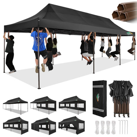 COBIZI 10x30 Pop Up Canopy Tent Heavy Duty with 8 Removable Sidewalls, Commercial Portable Tents for Parties Ez Up Canopy All-Weather Windproof & Waterproof and UPF 80+ Wedding Tent Sun Shelter COBIZI