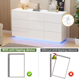Anbuy LED 9 Drawer Dresser, White Modern Dressers with High Gloss Drawers Dual Chest of Drawers Dresser with Lights for Bedroom (White) Anbuy