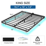 FviMzailon King Size Floating Bed Frame - Metal Platform Bed with Smart LED Lights & Charging Station, No Box Spring Needed, Easy Assembly, Noise Free FviMzailon