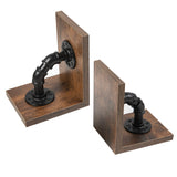 Rustic Decorative Wooden Tabletop Farmhouse Bookends for Heavy Books with Modern Industrial-Style Pipe Office Desktop Bookshelf Organizers Stoppers Holder Nonskid Shelf Decor 1-Pair (Dark Brown) canwedance