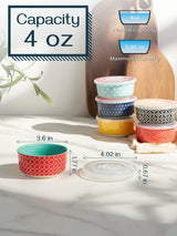 DOWAN Ramekins with Lids 4 oz Oven Safe for Creme Brulee Souffle, Ceramic Custard Cups for Baking, Mini Bowls for Pudding Dip Ice Cream, Set of 6, Vibrant Colors DOWAN