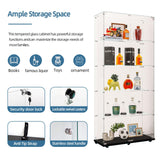 74.61" Tall Glass Display Cabinet with LED Lights&Rolling Wheels, Curio Glass Cabinet with 5 Shelves with 2 Door, Quick-Install Style Floor Standing Bookshelf File Cabinet for Home Office Kootlena