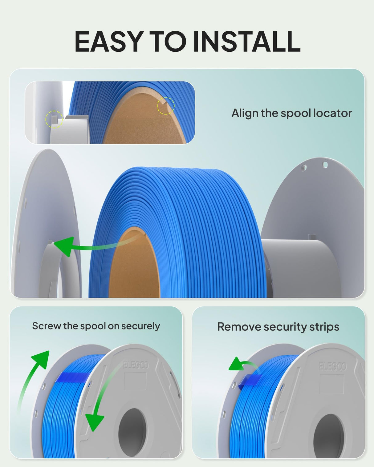 ELEGOO PLA Basic Refill Filament 1.75mm Black 1KG, 3D Printer Filament No Spool Dimensional Accuracy +/- 0.02mm, 3D Printing PLA for Reusable Spool Refilling ELEGOO