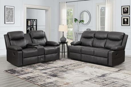 CALIVIA Manual Reclining Sofa Set, Double Recliner Loveseat and 3-Seater Sofa for Living Room, Faux Leather Upholstery with Sturdy Frame & Soft Cushions (Grey) CALIVIA
