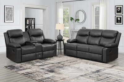 CALIVIA Manual Reclining Sofa Set, Double Recliner Loveseat and 3-Seater Sofa for Living Room, Faux Leather Upholstery with Sturdy Frame & Soft Cushions (Grey)