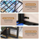 DICTAC Bunk Bed with Desk,Led Lights and Charging Station Metal L-Shaped Twin Over Twin Bunk Beds with Storage Drawers and Shelves, Loft Bed with Safety Guardrail and Ladder for Kids and Teen,Black DICTAC