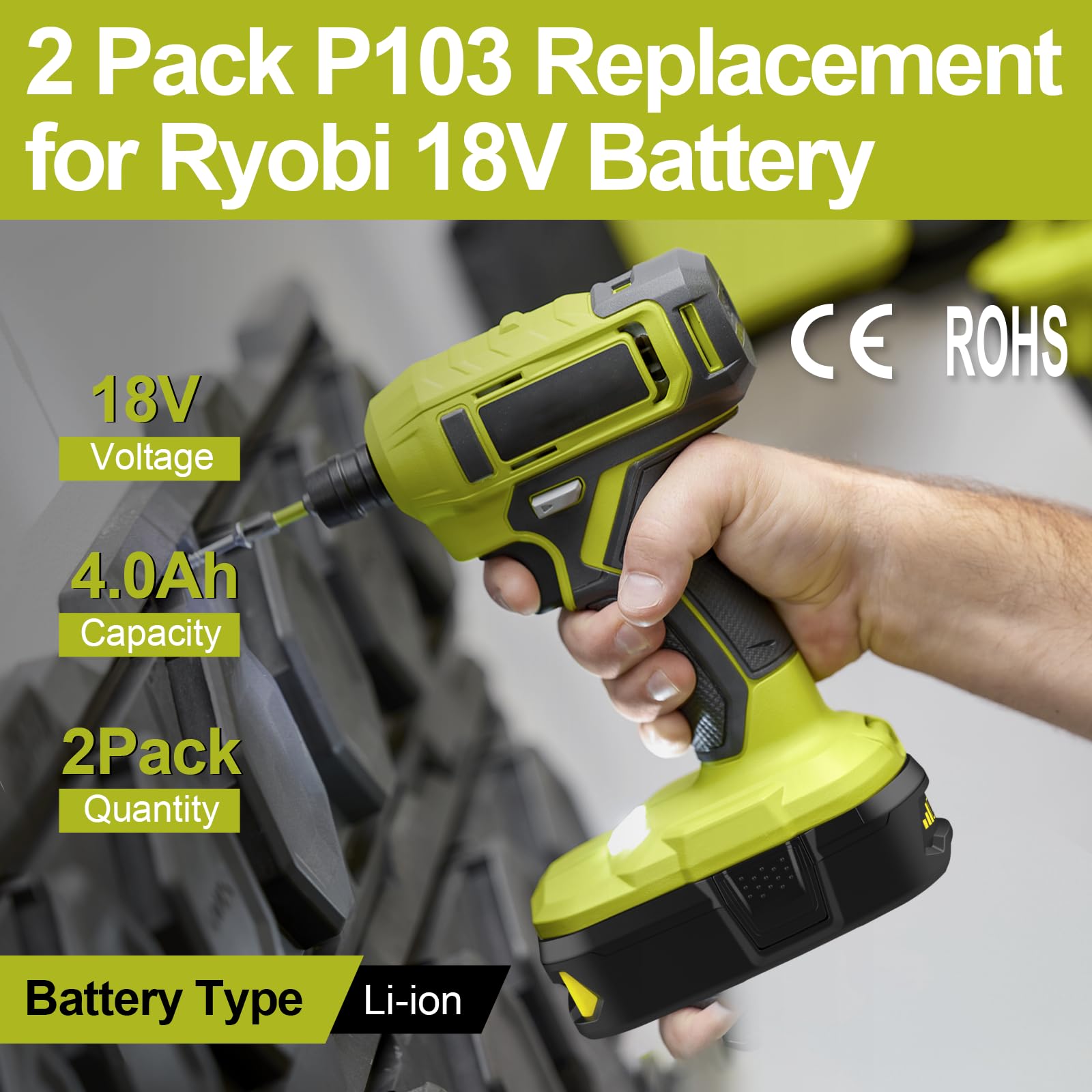 Ahomtikk 2Packs P103 18V Lithium Battery Replacement for Ryobi Battery 18V ONE+ Battery 4.0Ah P102 P108 P105 P107 P109 P104 Compatible with Ryobi 18V Battery - WoodArtSupply