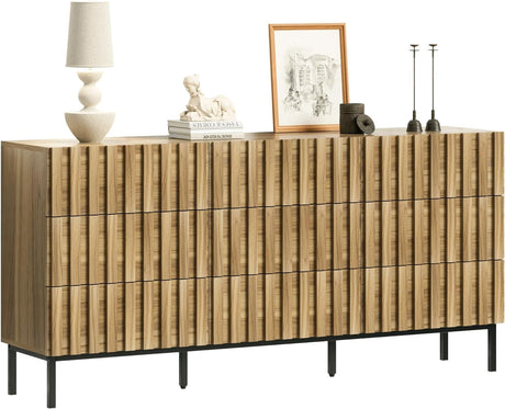 UEV 9 Drawer Dresser for Bedroom, 59" Mid Century Style Fluted Dresser with 9 Drawers,Long Chest of Drawers TV Stand for Bedroom,Hallway UEV