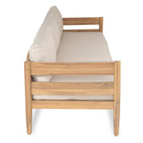 Christopher Knight Home Kavets 76.25'' W Outdoor 3 Seater Sofa with 5" Cushion, Acacia Wood Patio Sofa, Modern Slat Panel Bench, Spacious Seating Couch for Backyard Garden Porch, Light Teak+Beige Christopher Knight Home