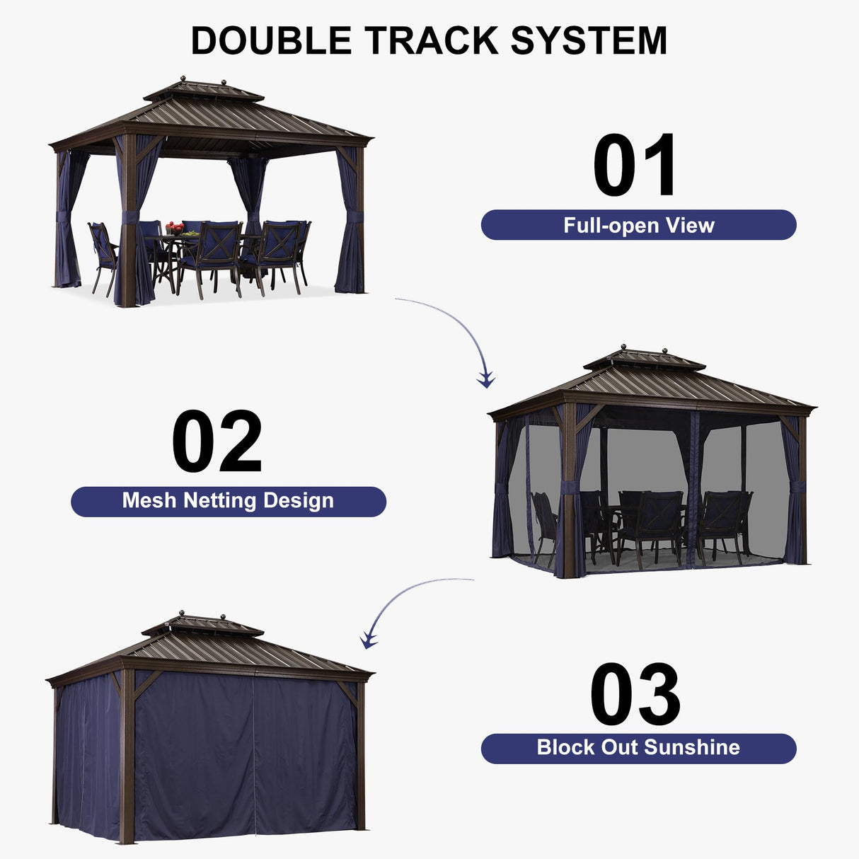 PURPLE LEAF Hardtop Gazebo 10' X 13' Galvanized Steel Roof with Netting and Curtains Backyard Deck Garden Canopy Aluminum Frame Permanent Outdoor Pavilion PURPLE LEAF