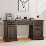 Vipbear 60" Farmhouse Executive Office Desk with Drawers and File Cabinet, Embossed Texture Wood Home Office Desk, Rustic Computer Desk, Workspace for Work Study Writing, Dark Brown Vipbear