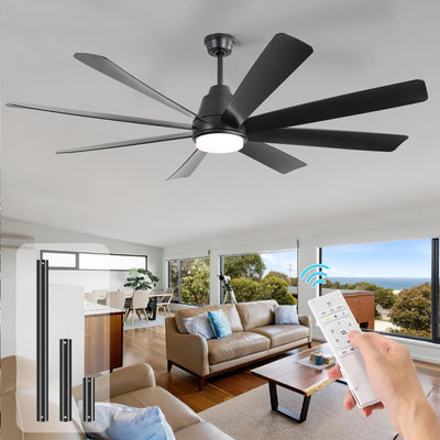 Sofucor 72 Inch Ceiling Fans with Lights and Remote, Large Black Ceiling Fan with Light 6-Speed 3 CCT Dimmable, Outdoor Ceiling Fan 8 Blades 3-Timer Reversible DC Motor for Living Room Office Patio
