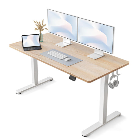FEZIBO Electric Standing Desk, 55 x 24 Inches Height Adjustable Stand up Desk, Sit Stand Home Office Desk, Computer Desk, Maple FEZIBO