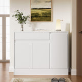 Housoul Shoe Cabinet Storage with 3 Doors, Freestanding Shoe Cabinet with Drawer & Adjustable Shelves, Wooden Shoe Organizer for Entryway, Hallway, White Housoul