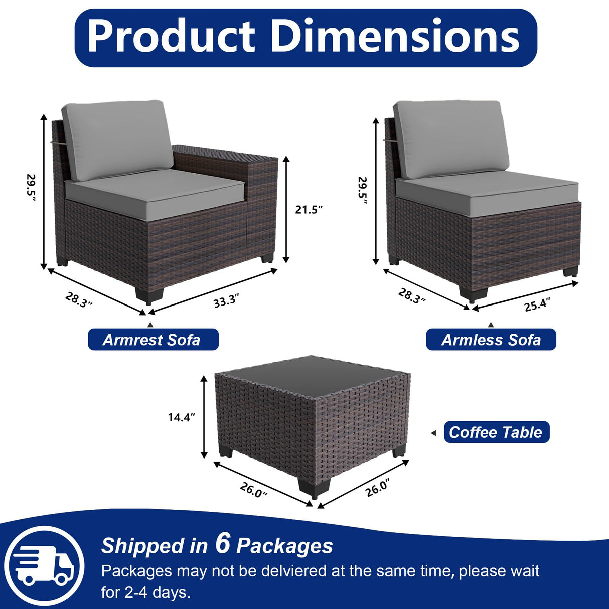 ASJMR Outdoor Patio Furniture Set, 12 Pieces Outdoor Sectional Furniture High Backrest Patio Sofa, All-Weather PE Rattan Patio Conversation Set with Coffee Table & Cushions(Grey). ASJMR