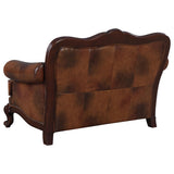 Coaster Home Furnishings - Victoria - Leather & Wood - Upholstered Loveseat with Rolled Arms, Button-Tufted Backrest, and Brass Nailheads - Living Room - Brown - 500682 Coaster Fine Furniture