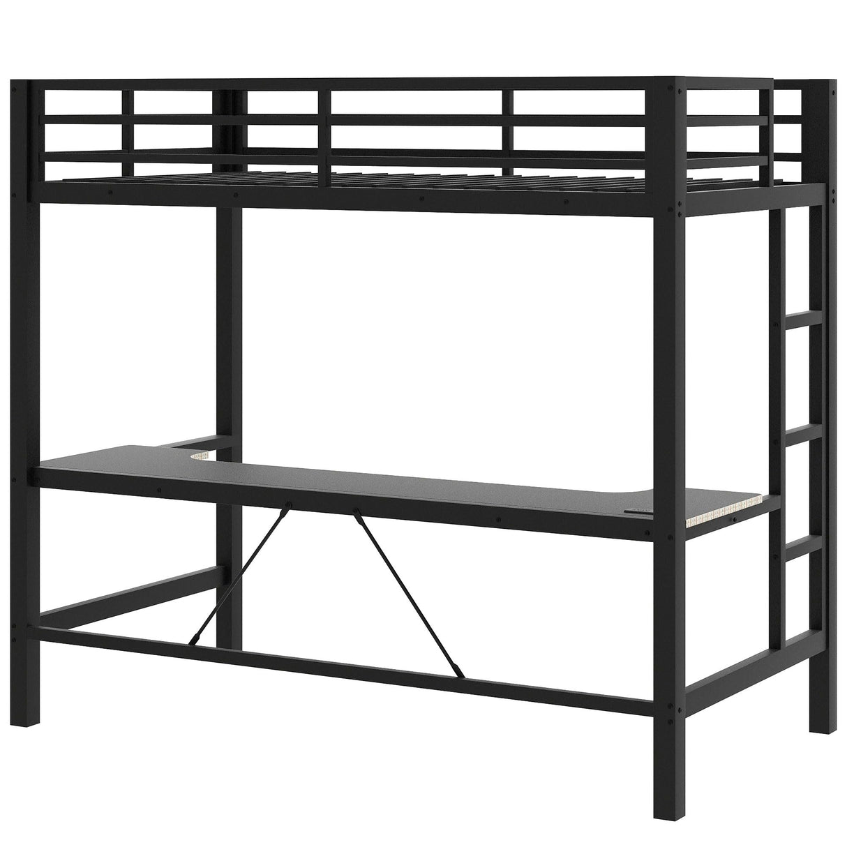 RuiSiSi Twin Size Metal Loft Bed with LED Light and Desk, Black Loft Bed with Storage for Kids, Noise Free RuiSiSi