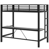 RuiSiSi Twin Size Metal Loft Bed with LED Light and Desk, Black Loft Bed with Storage for Kids, Noise Free RuiSiSi