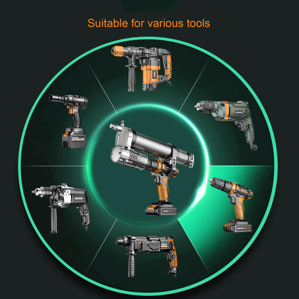 HSJYFSH Grease Gun Adapter,Convert Pneumatic Tool, Cordless Drills and Impact Drivers into Electric Grease Gun，Universal Conversion Gun Head with Grease Gun Coupler HSJYFSH