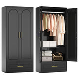 Polup Metal Armoire Wardrobe Closet with Drawer, 71“ Tall Freestanding Wardrobe Cabinet with Doors and Shelves, Large Armoire with Hanging Rod, Clothes Cabinets for Bedroom, Black, Assembly Required Polup