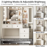 Fameill White Makeup Vanity Desk with Mirror and Lights,Vanity Table with Power Strip and Lighted Mirror,Large Makeup Table with 5 Drawers Lots Storage,3 Lighting Modes,39.4inch(L) Fameill