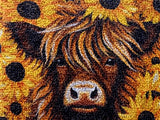 Generic Highland Cow & Sunflowers Latch Hook Kits Rug DIY Cushion Tapestry Making Crochet Hook Mat Making Kits Color Preprinted Pattern Canvas DIY Carpet Needlework Crochet Kits 52x38cm (d99-114) Generic