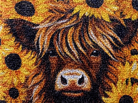 Generic Highland Cow & Sunflowers Latch Hook Kits Rug DIY Cushion Tapestry Making Crochet Hook Mat Making Kits Color Preprinted Pattern Canvas DIY Carpet Needlework Crochet Kits 52x38cm (d99-114) Generic