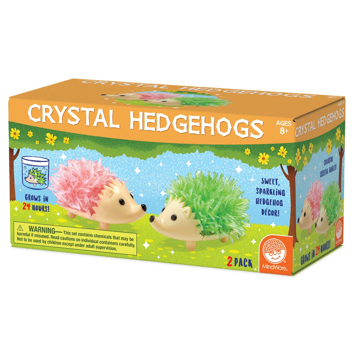 MindWare Crystal Growing Kits: Hedgehogs Bright Colors Set of 2 – Cute DIY Crystal Growing Kits for Kids & Teens – Funky mini Science Experiment in an 9pc kit – Crystals Grow in 24 Hours MindWare