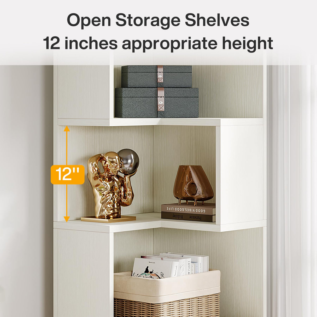 Tribesigns 5-Tier Beige Corner Bookshelf with 2 Drawers – Modern Storage Solution for Home and Office Tribesigns