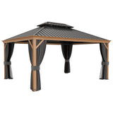 ZEPYARD 12x16 FT Hardtop Gazebo, Metal Outdoor Gazebo with Wood-Grain Coating, Netting and Curtains, Double Galvanized Steel Roof, Patio Hard Top Gazebo for Backyard, Deck, Poolside (Grey) ZEPYARD