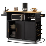 ASTRONAPE Rolling Mobile Kitchen Island Cart Bar, Island Table Storage with 5 Wheels, Rolling Kitchen Cabinet with Power Socket and Towel Rack (Black, Without Counter Top) ASTRONAPE