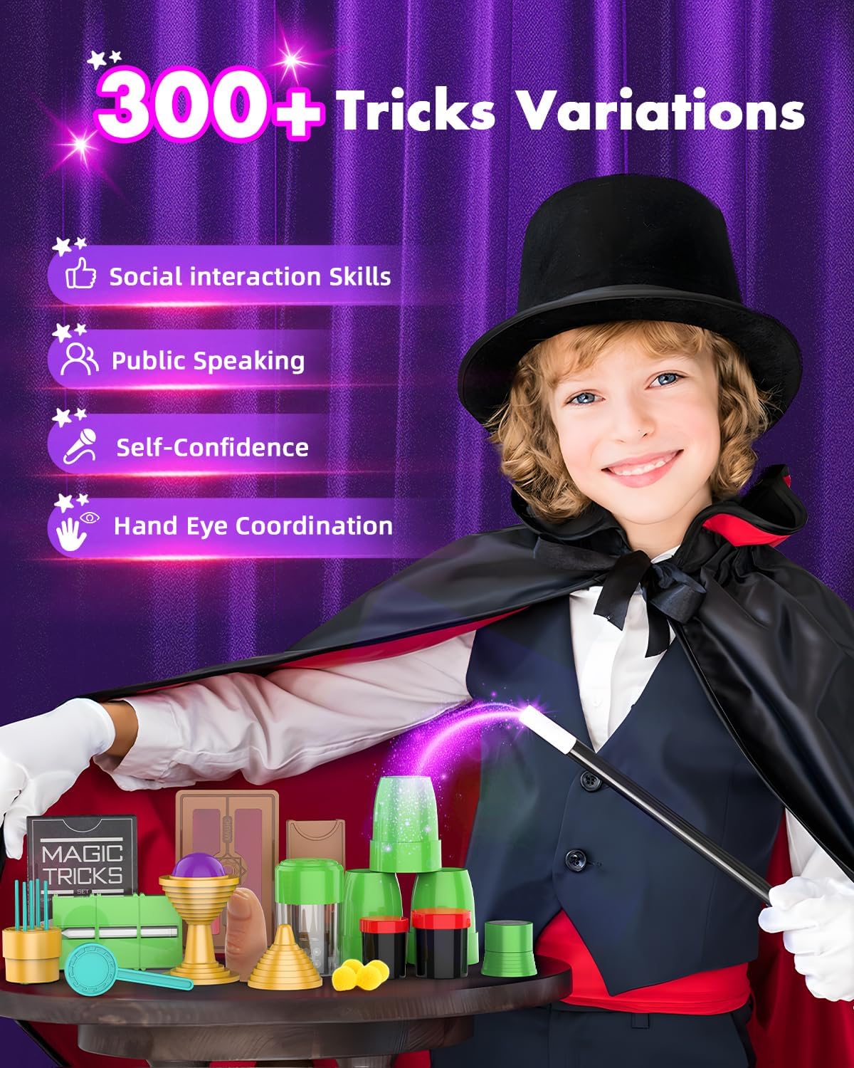 AEROQUEST Magic Kit for Kids, 300+ Magic Tricks Perfect Toy for Boys and Girls, Magic Wand Magician Set with Instruction Manual and Video for Beginners Ages 6 7 8 9 10 11 12 Years Old AEROQUEST