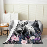Erosebridal Highland Cow Flower Blanket 30x40 Bull Cattle Throw Blanket Western Funny Animal Fleece Flannel Wildlife Farmhouse Cow Mountain with Firforest Bedroom Decor Erosebridal