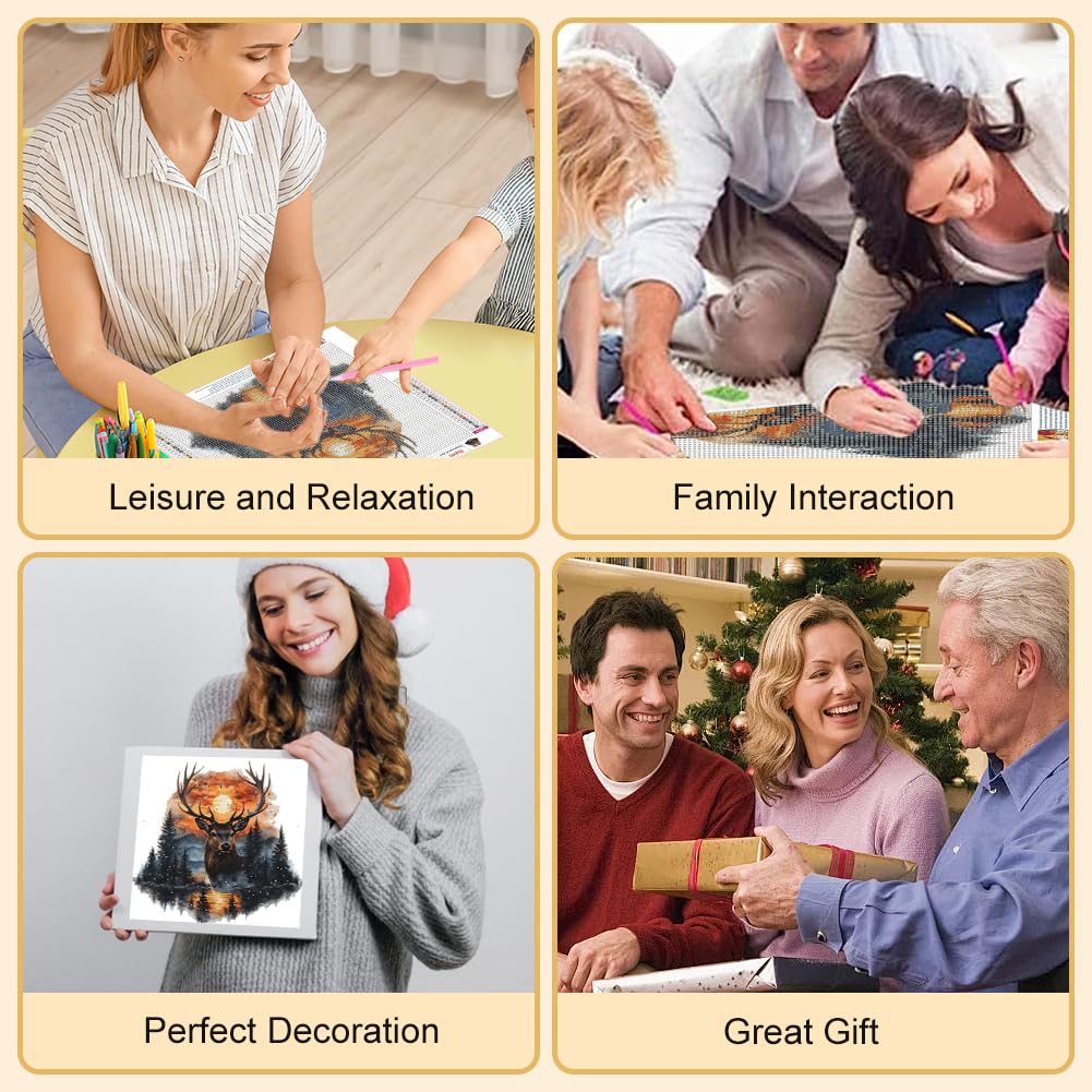 WSLWXSHM Diamond Painting Kits for Adults Deer, Animal Round Full Drill Diamond Art Kits, 5D DIY Paint with Diamonds Crafts for Home Wall Decoration Gifts 12×12Inch WSLWXSHM