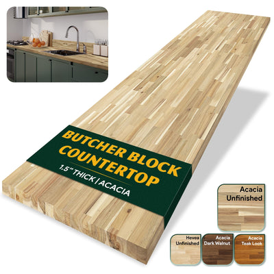 72 x 25 x 1.5 Acacia Butcher Block Countertop, Unfinished Solid Wood Butcher Block Table Top for DIY Island/Kitchen/Workbench