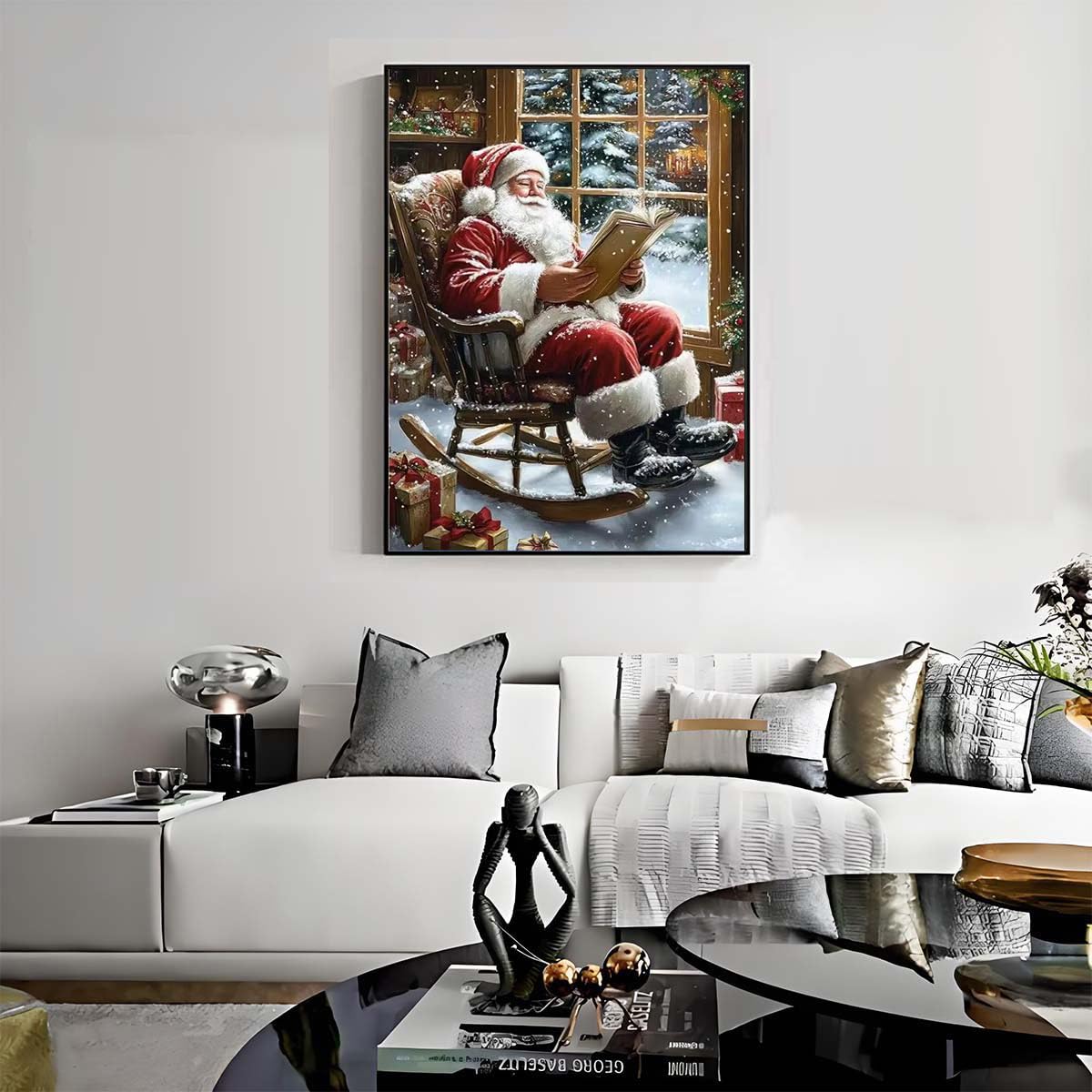 Christmas Diamond Art Kits for Adults, Diamond Painting Kits for Santa Claus is Reading a Book, 5D DIY Full Round Drill Diamond Dot Painting Gem Art Kits for Adult Home Wall Decor 12 X 16 Inch GEMFAMILY