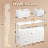 WLIVE White Dresser for Bedroom with 5 Fabric Drawers, Entertainment Center with Open Shelf and Power Outlet for 45 inch TV, Dresser TV Stand with Storage for Closet, Hallway, College Dorm WLIVE