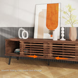 HAIOOU Mid Century Modern TV Stand, 52" Wooden TV Console with Slatted Sliding Doors and Storage for 50/55/60 Inch TV, Small Entertainment Center Media Console Cabinet for Living Room - Walnut Brown HAIOOU