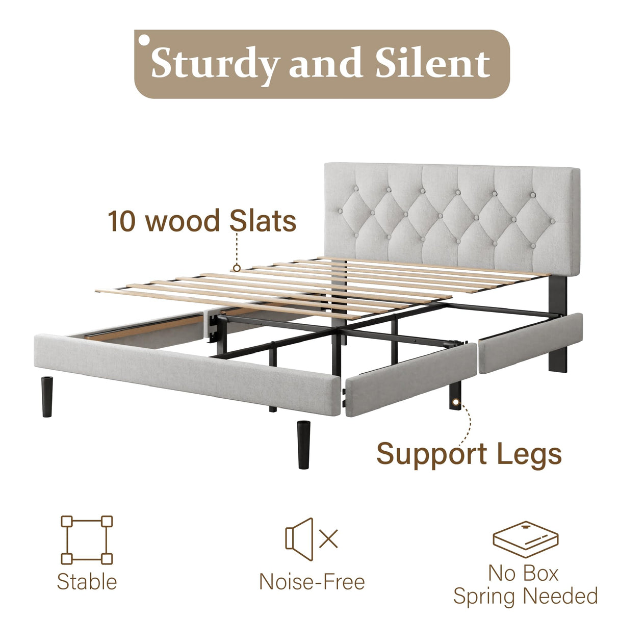 CXVX Full Size Platform Bed Frame with Upholstered Headboard, Button Tufted Design, Strong Wooden Slats, No Box Spring Needed, Easy Assembly, Noise Free CXVX