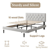 CXVX Full Size Platform Bed Frame with Upholstered Headboard, Button Tufted Design, Strong Wooden Slats, No Box Spring Needed, Easy Assembly, Noise Free CXVX