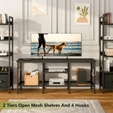 Furologee TV Stand for TVs up to 55 Inch, Entertainment Center with Open Storage Shelves, TV Media Console Table with Soundbar Shelf for Living Room, Bedroom, Black Oak Furologee