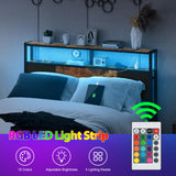 Livofloral Rustic Brown Queen Size Headboard with USB Charging Station, LED Light, and Adjustable Height Livofloral