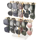 Mkono Sunglasses Organizer Glasses Holder Stand for 24 Pairs of Eyewear, 2 Tier Sunglass Storage Eyeglasses Display Rack Metal Frame with Wood Base for Table Desk Countertop Dresser Bedroom, Gold Mkono
