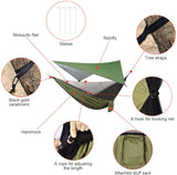 FIRINER Camping Hammock with Rain Fly Tarp and Mosquito Net Tent Tree Straps, Portable Single Double Nylon Parachute Hammock Rainfly Set for Backpacking Hiking Travel Yard Outdoor Activities Green FIRINER