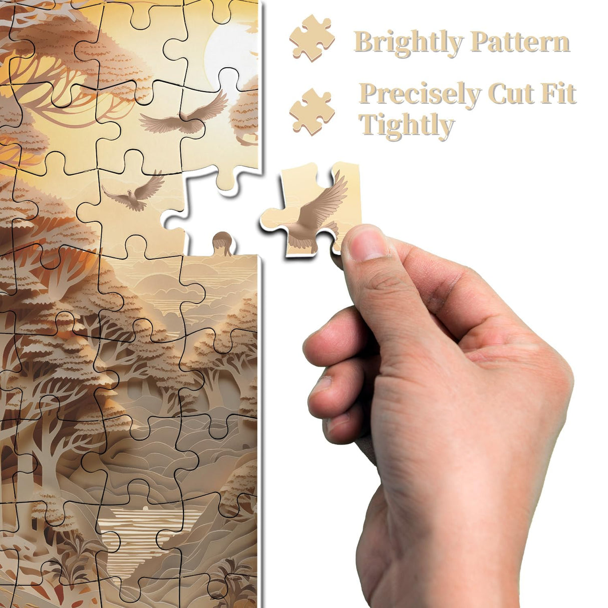 Forest Sunset Puzzles for Adults 1000 Pieces, Difficult Challenge Tree of Life Jigsaw Puzzles, Autostereoscopy River Scene Paper Art Puzzles as Wall Decor PPuzzling